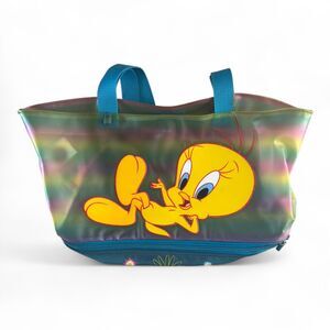 Vintage Warner Brothers Looney Tunes Tweety Bird Vinyl Hand Tote Bag 15 x 8